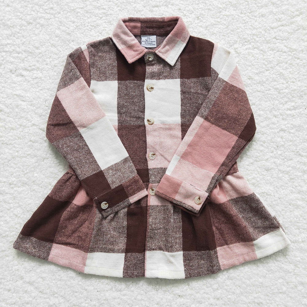 Baby Girls Pink plaid Color Long Tops Dresses