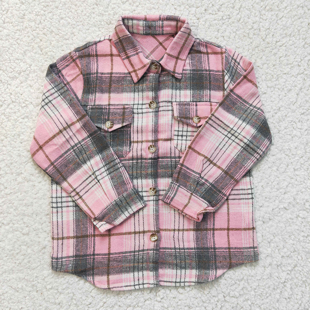 Baby Girls Pink Plaid Long Sleeve button ups shirts tops