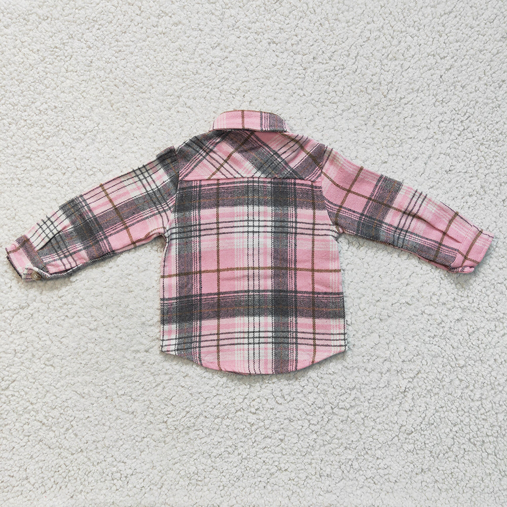 Baby Girls Pink Plaid Long Sleeve button ups shirts tops