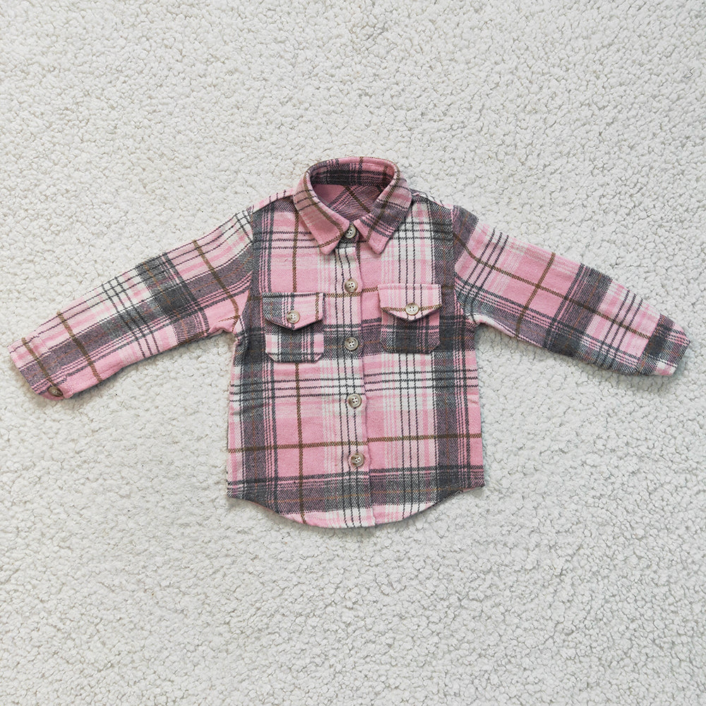 Baby Girls Pink Plaid Long Sleeve button ups shirts tops