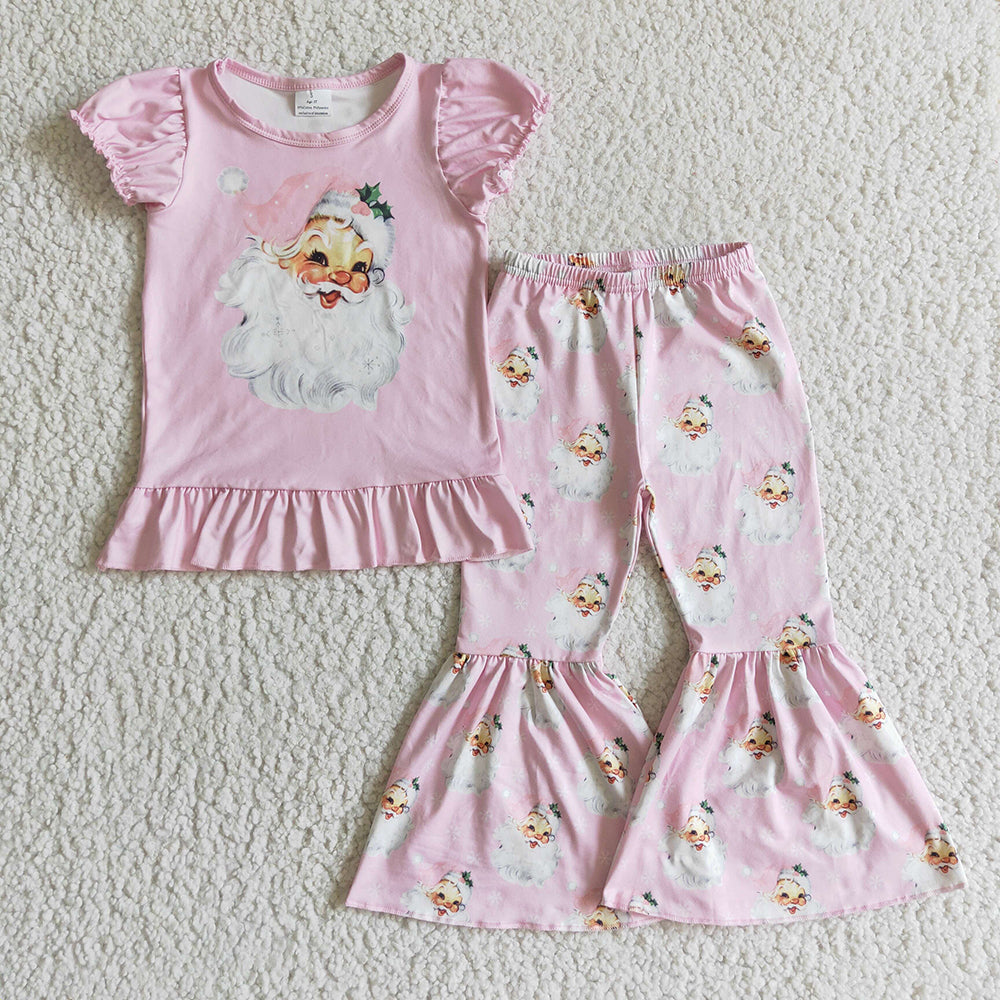 Baby girls pink santa Christmas bell pants clothes sets