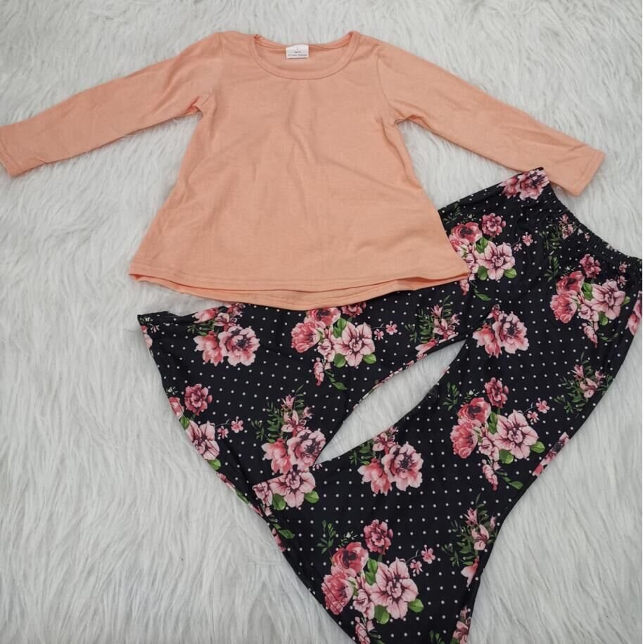 Pink top black floral bell set-Promotion