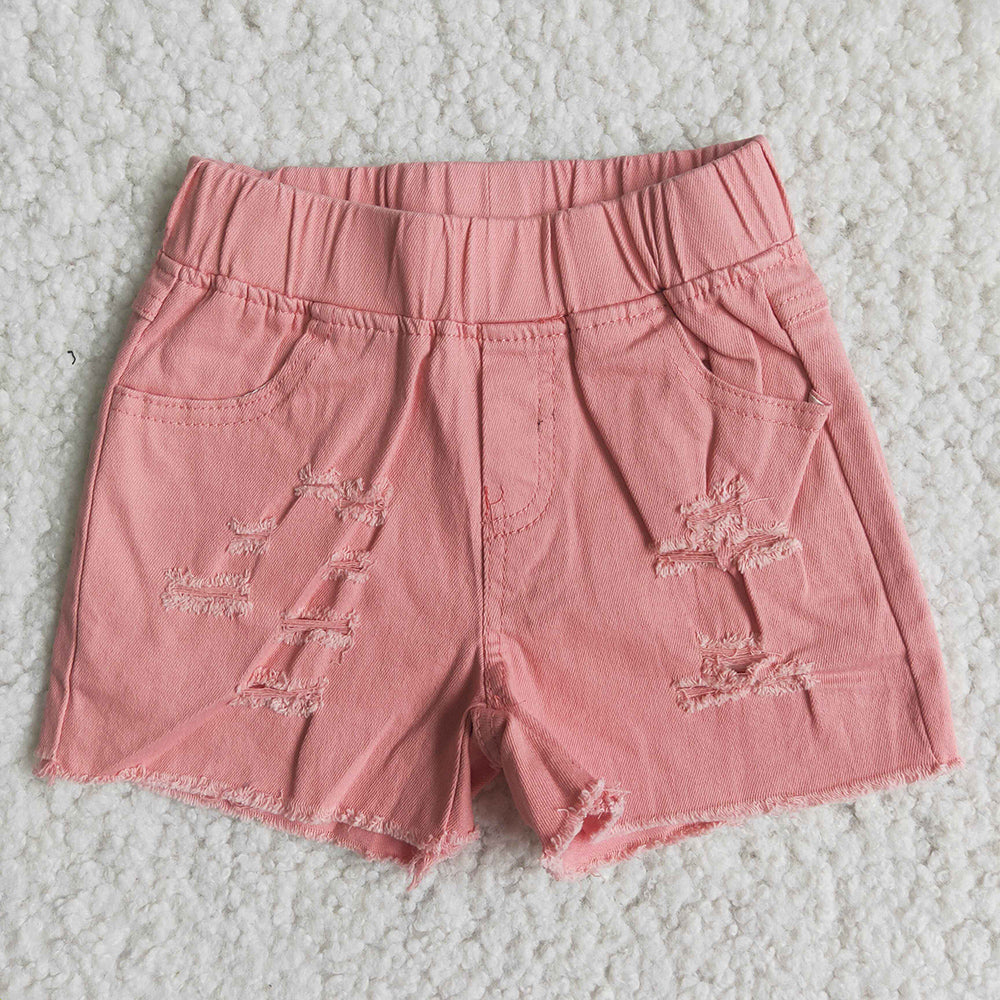 Baby Girls pink elastic denim shorts