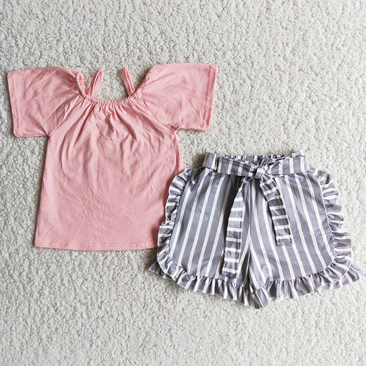 Pink top stripe shorts sets