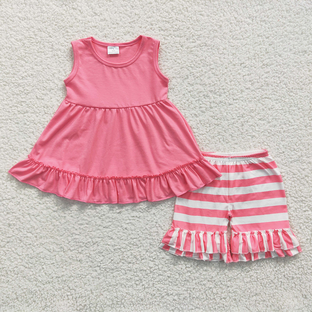 Pink and white stripes ruffles Shorts sets
