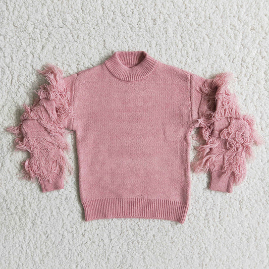 Pink Tassel Sleeve Sweater