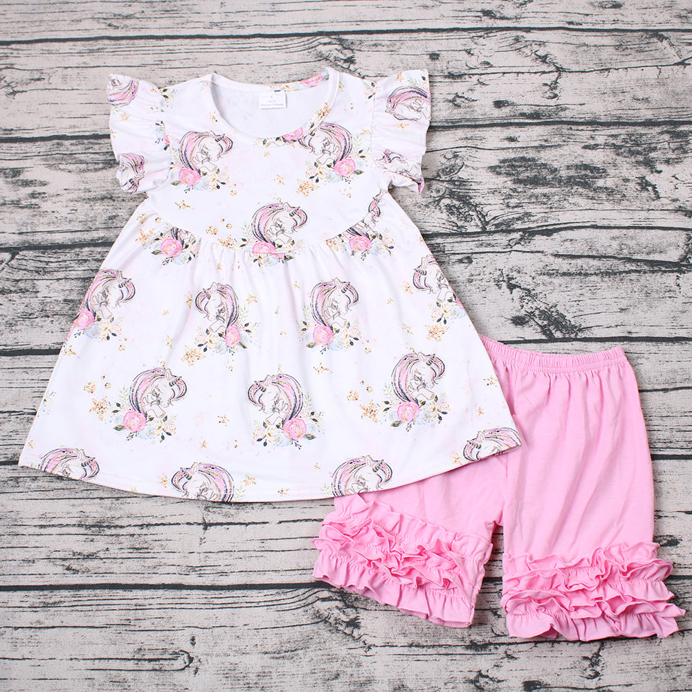 Unicorn exquisite ruffles shorts set