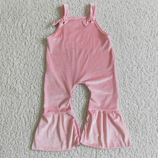 Baby girls pink velvet jumpsuits overalls