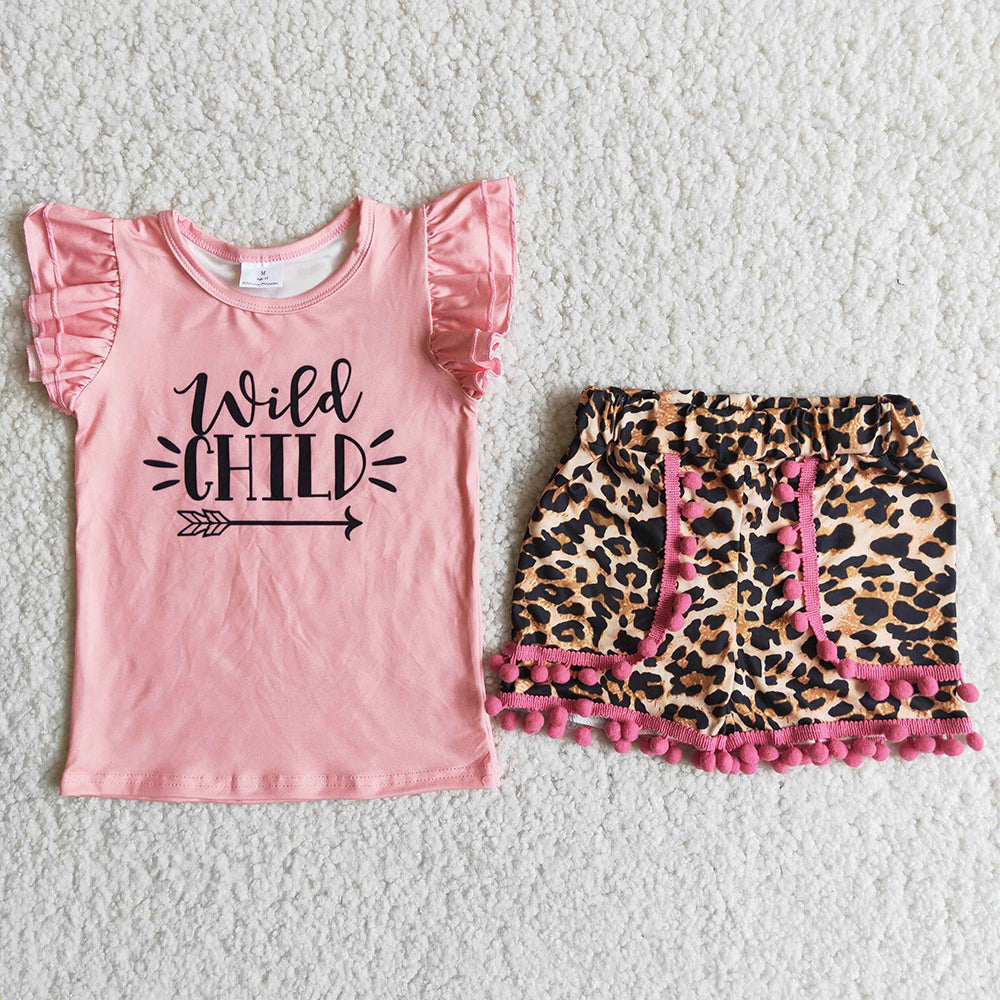 Pink  pompom leopard Shorts sets