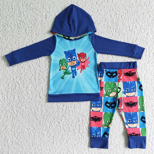 Baby boys cartoon pajamas hooded legging pants sets