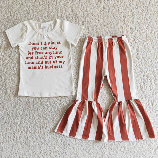 Places white shirt orange stripe bell pants sets