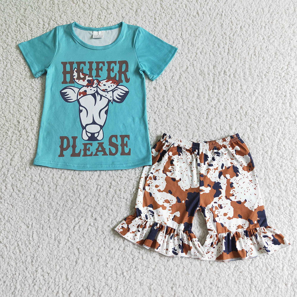 Baby girls heifer please cow summer shorts sets