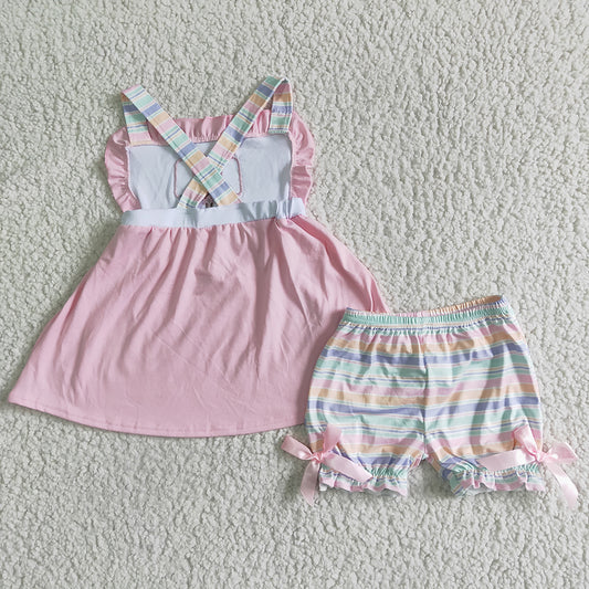 Baby girls pink popsicle shorts summer embroidered sets