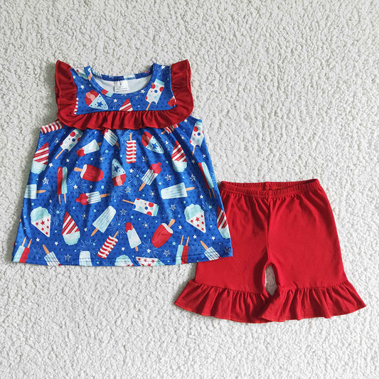 Baby girls 4th of july popsicle tunic ruffle shorts sets