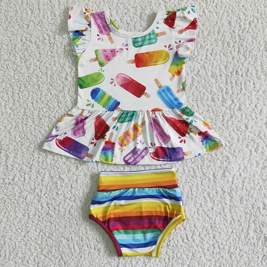 Baby girls summer popsicle tunic bummie sets