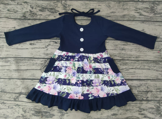 Baby girls purple floral stripe knee length dresses