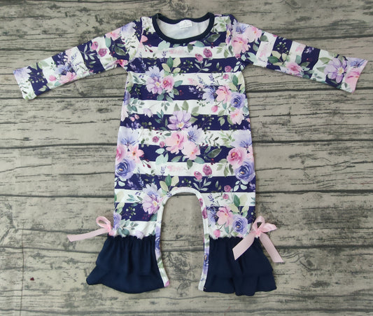 Baby girls purple floral stripe rompers