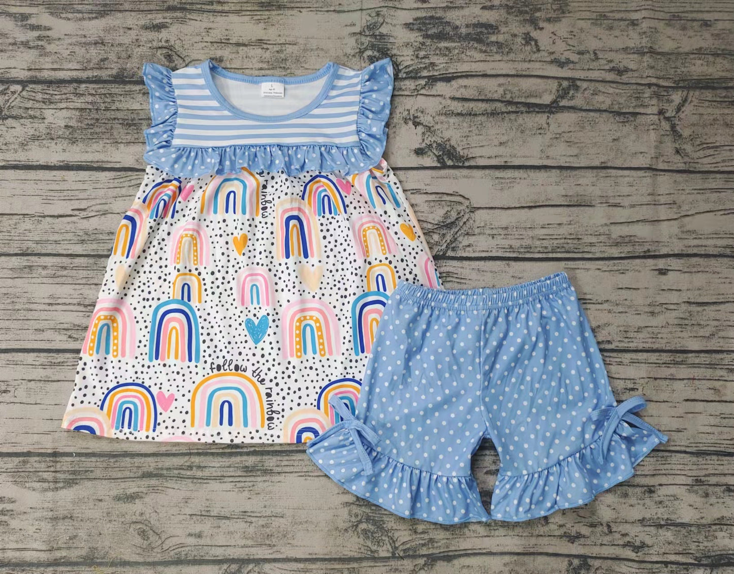 Baby girls rainbow heart tunic ruffle shorts sets