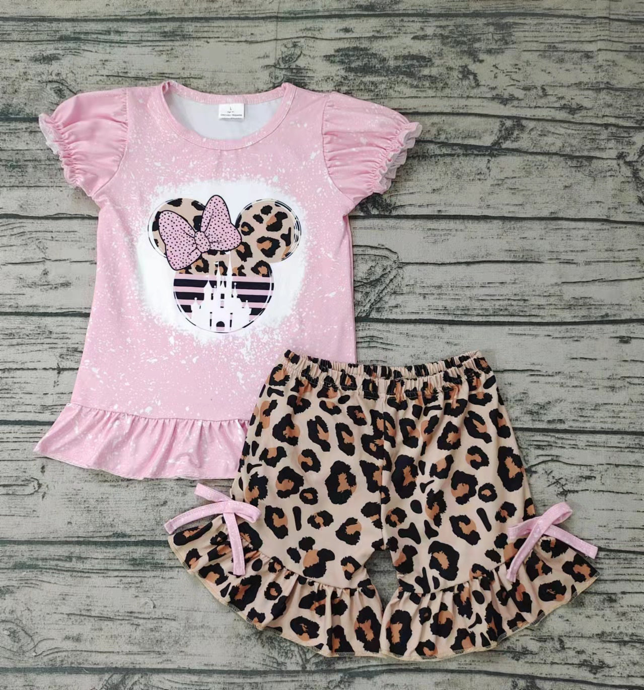 Baby girls cartoon leopard castle summer shorts sets