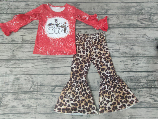 Baby girls Christmas snowman leopard pants clothes sets