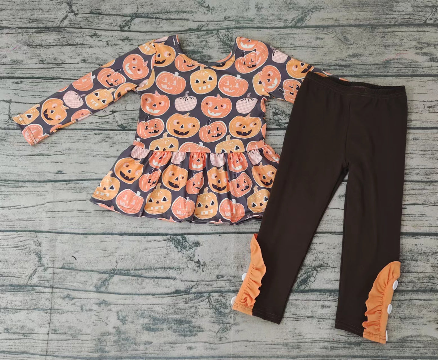 Baby girls fall pumpkin face tunic pants sets