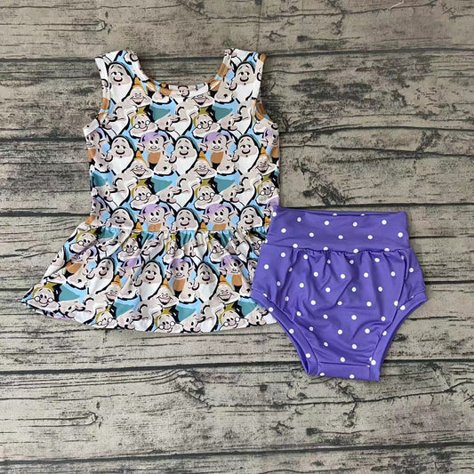 Baby girls cartoon dots bummie summer sets