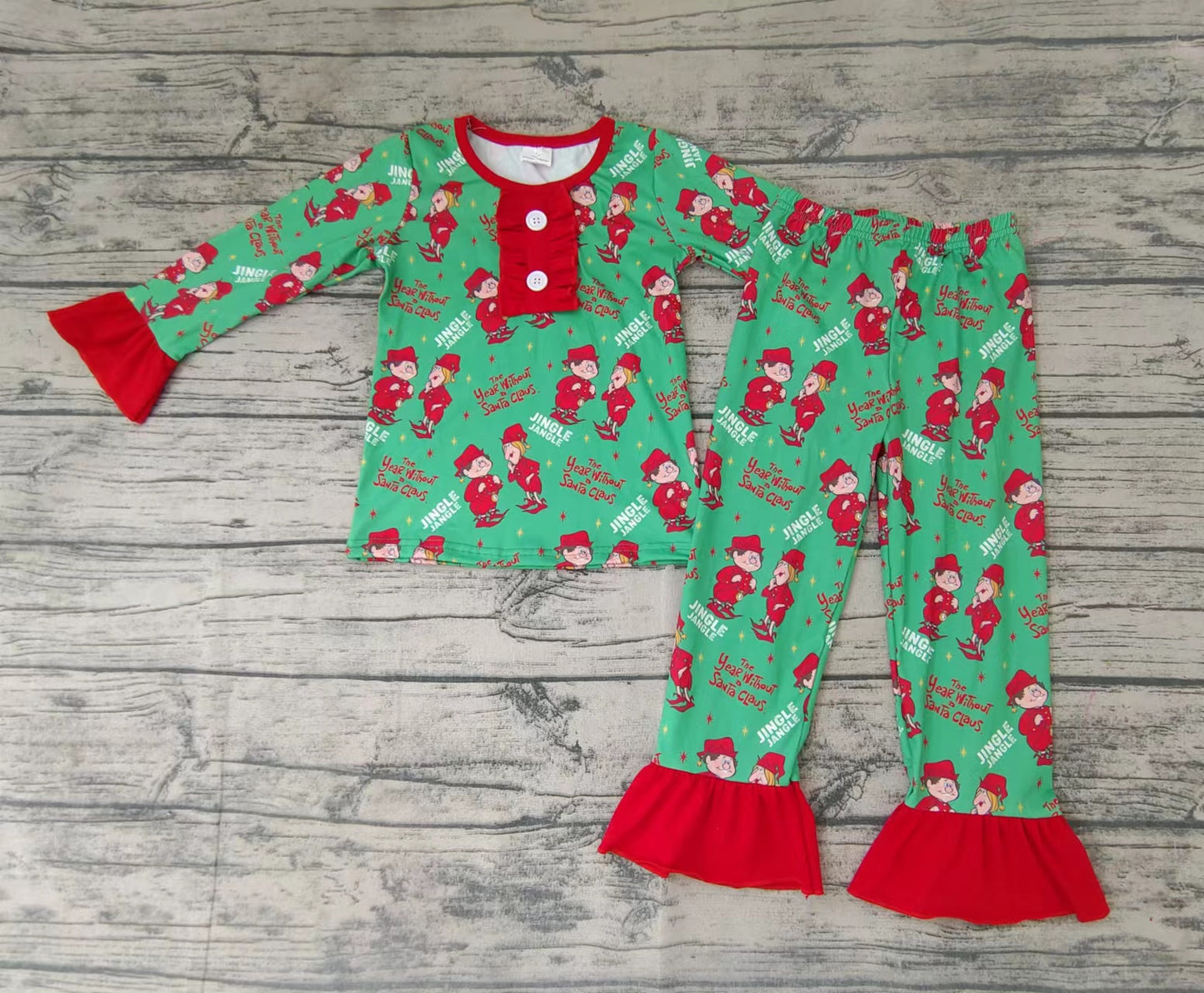 Christmas baby girls green gingle pajamas legging sets