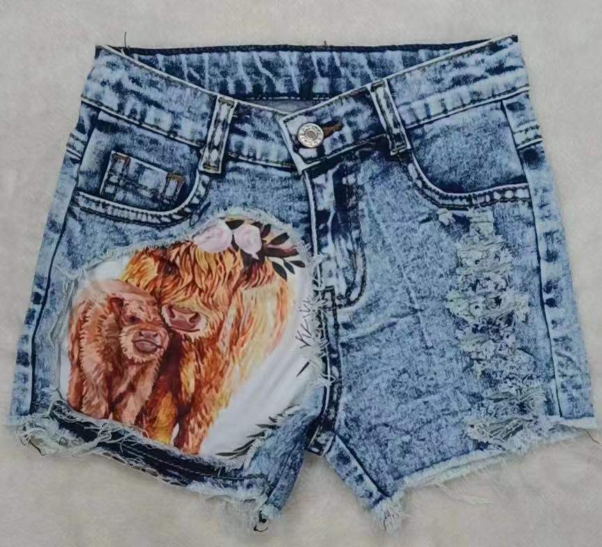 Baby Girls Highland cow denim shorts