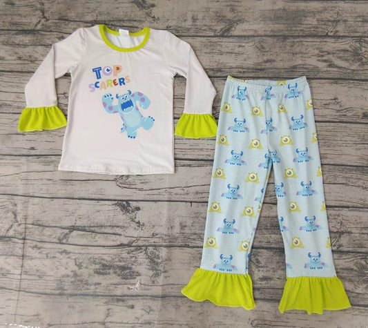 baby girls blue monster ruffle pajamas pants sets