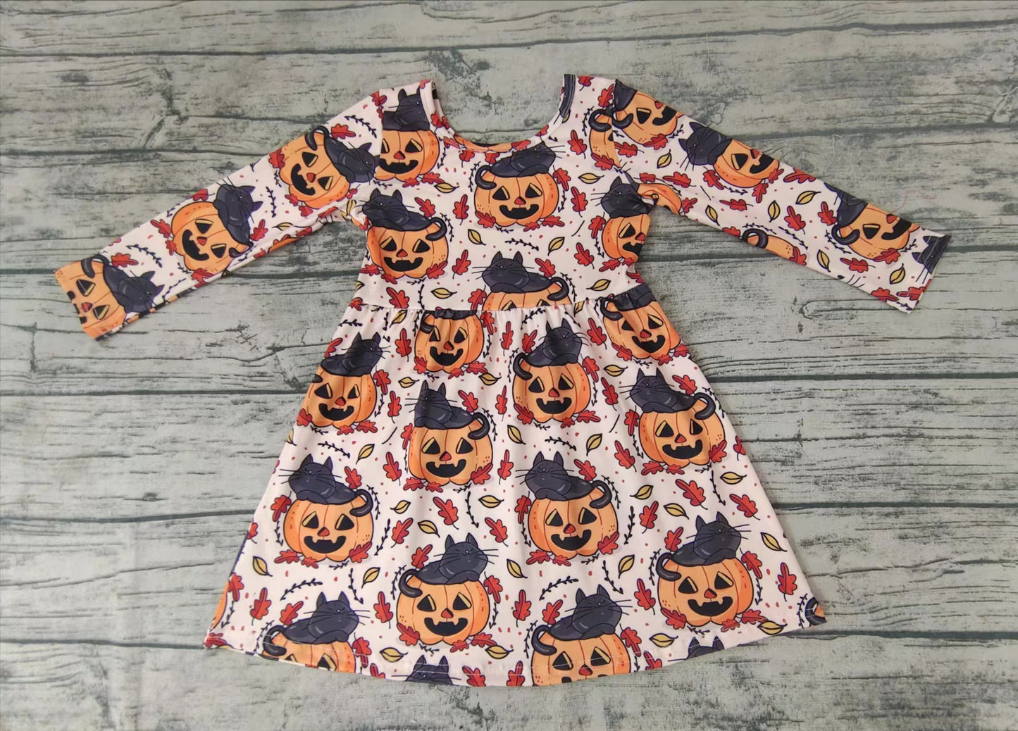 Baby girls Halloween pumpkin face knee length dresses