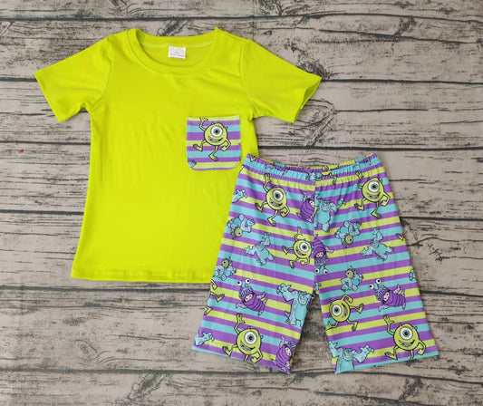 Baby boy cartoon green pocket shorts sets