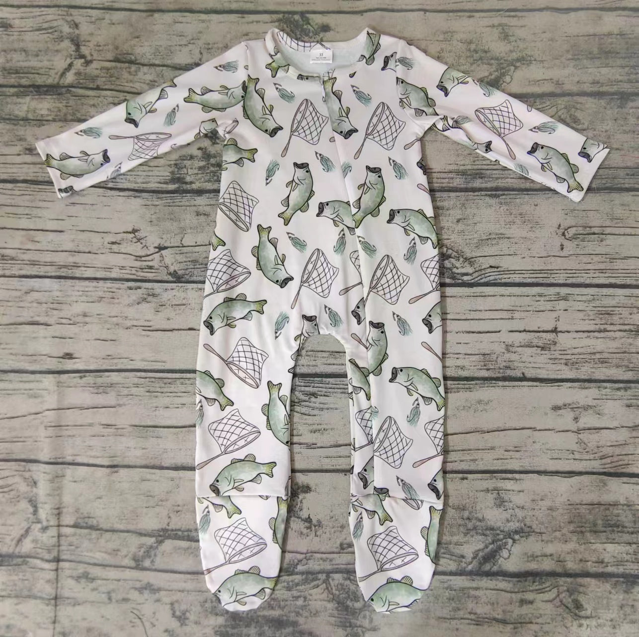 Baby kids fall fish zip rompers