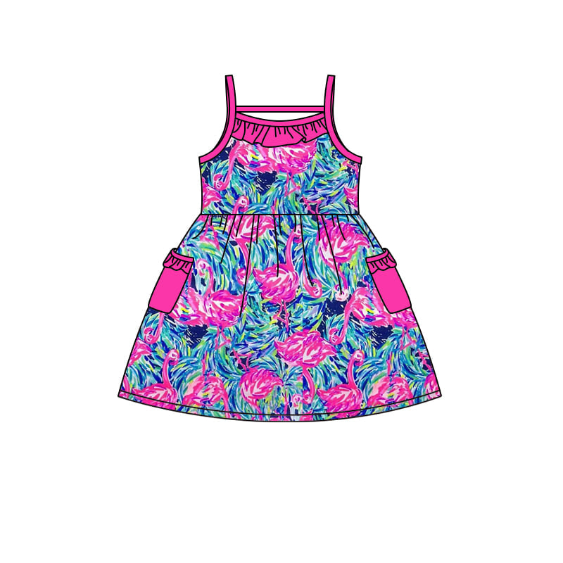 Baby girls summer flamingo pocket dresses