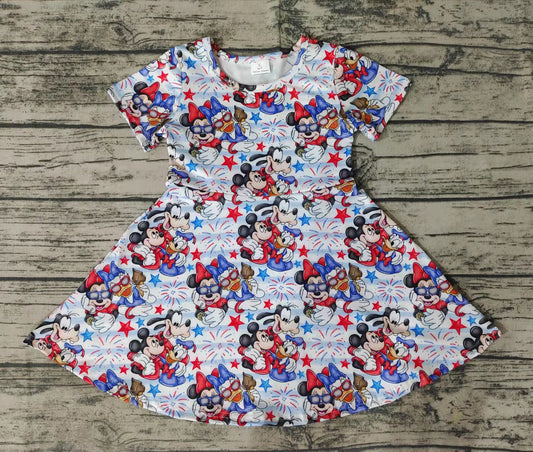 Baby girls summer 4th of july mouse knee length dresses