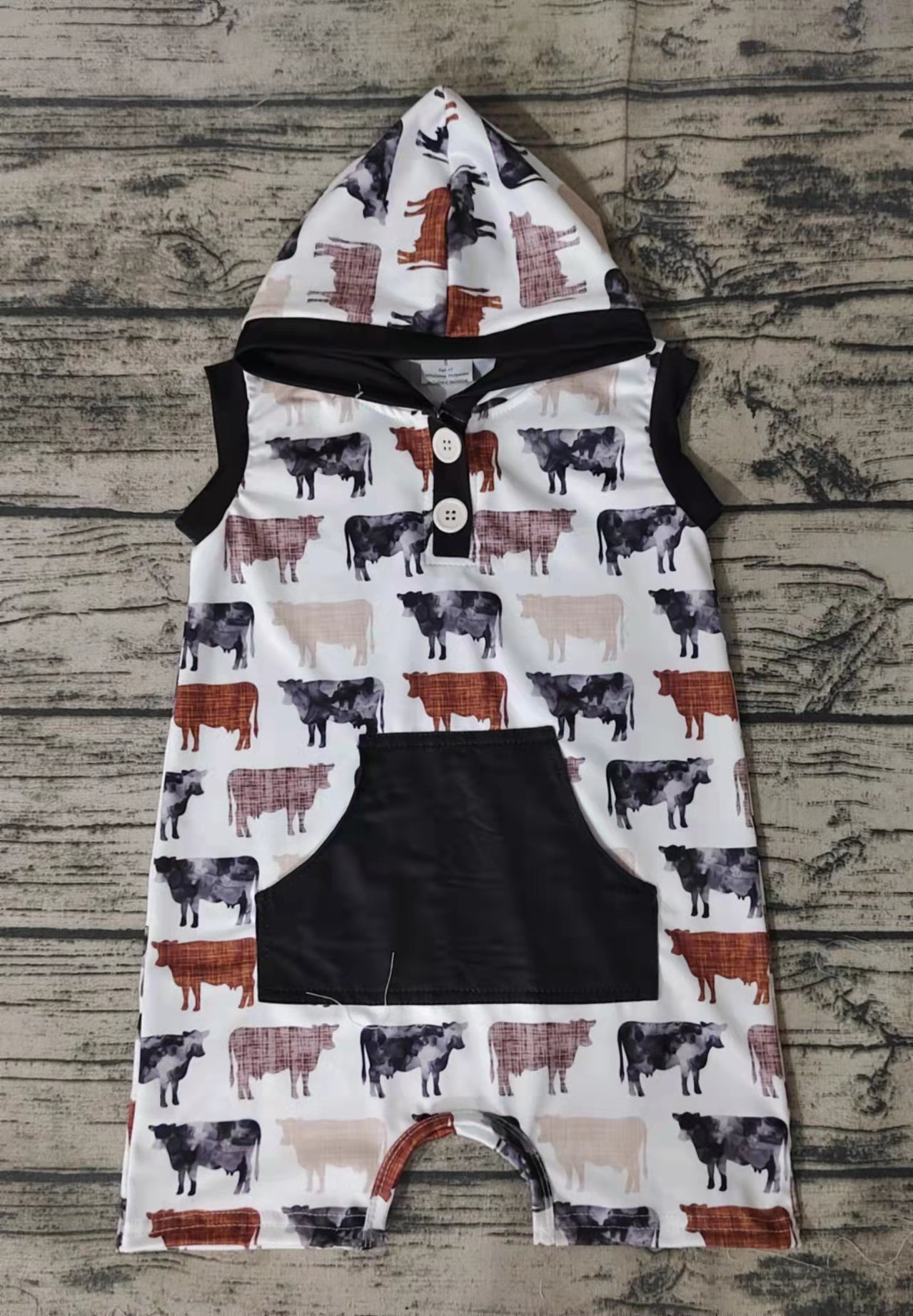 Baby boys cow hoodie western romper