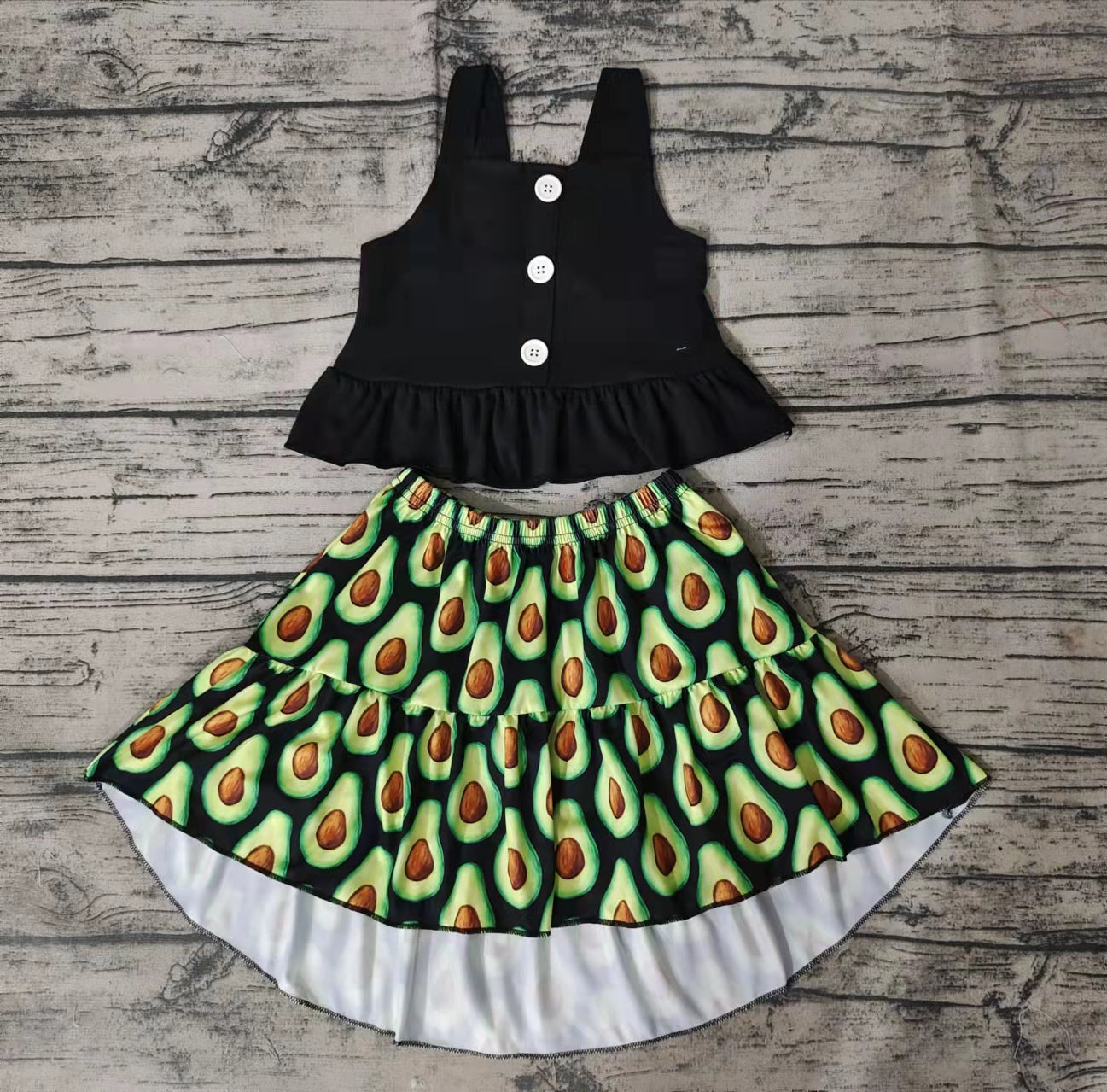 Baby girls avocado skirts black stripe top summer sets