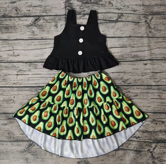 Baby girls avocado skirts black stripe top summer sets