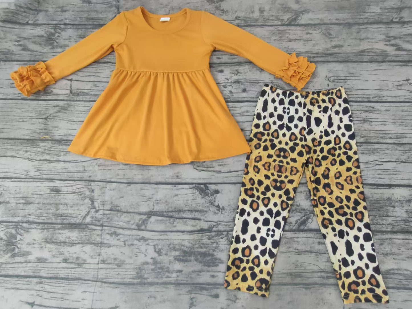 Baby girls fall Mustard tunic leopard legging pants sets