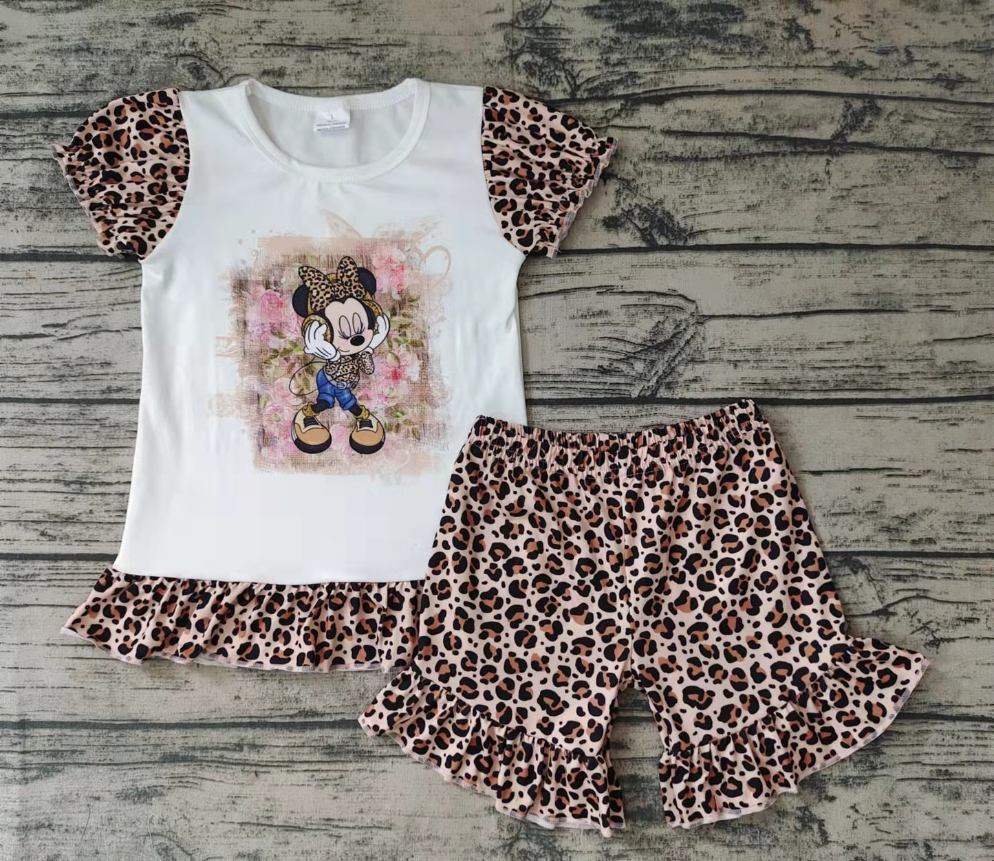 Baby girls mouse leopard shorts sets
