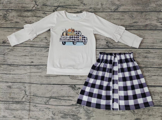 Baby girls fall pumpkin plaid skirts sets