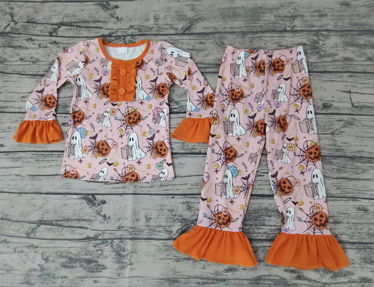 baby girls ghost pumpkin Halloween pajamas sets