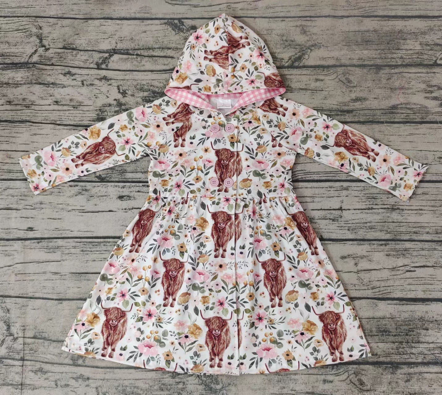 Baby girls hooded western cow floral long sleeve dresses