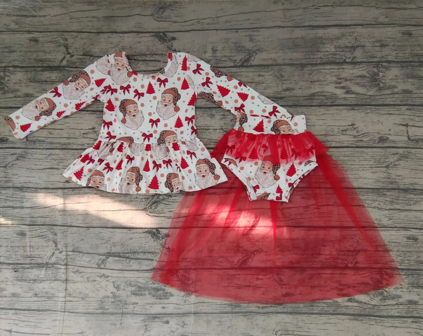 Baby Girls Christmas santa bow tutu bummie skirts sets