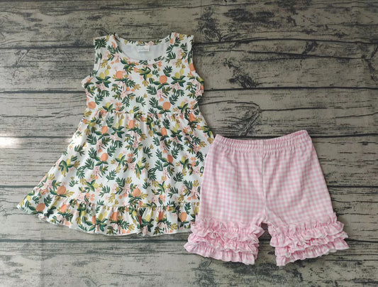 Baby girls peach floral ruffle shorts sets