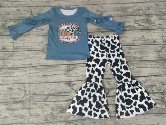 Baby girls Happy fall pumpkin cow print pants clothes sets