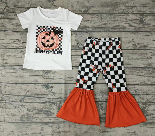 baby Girls Halloween pumpkin plaid pants sets