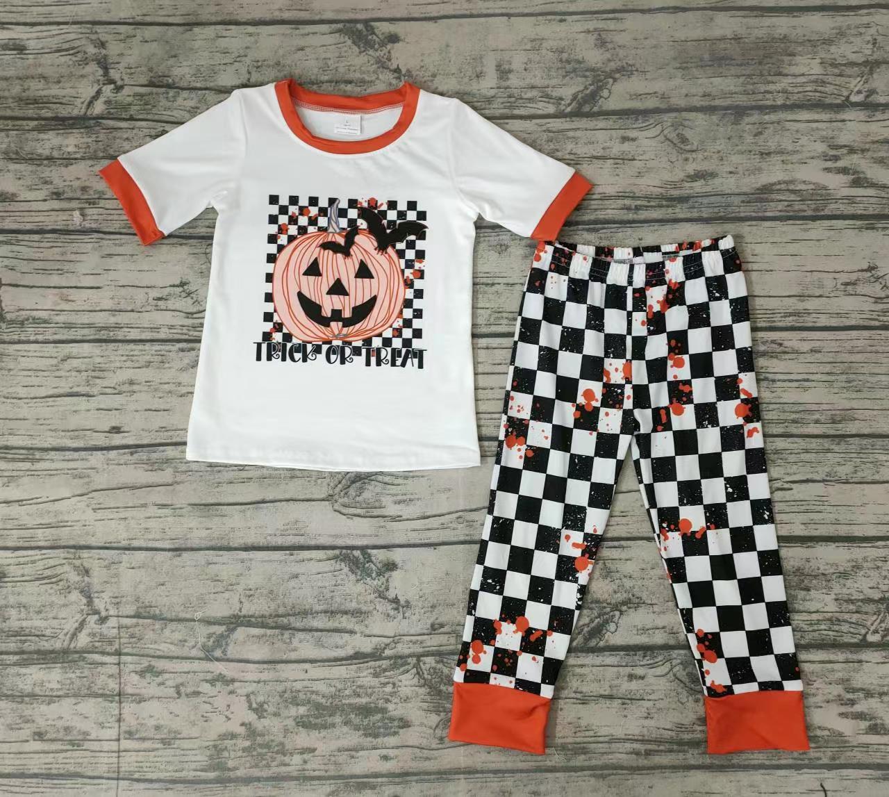 baby boys Halloween pumpkin plaid pants sets