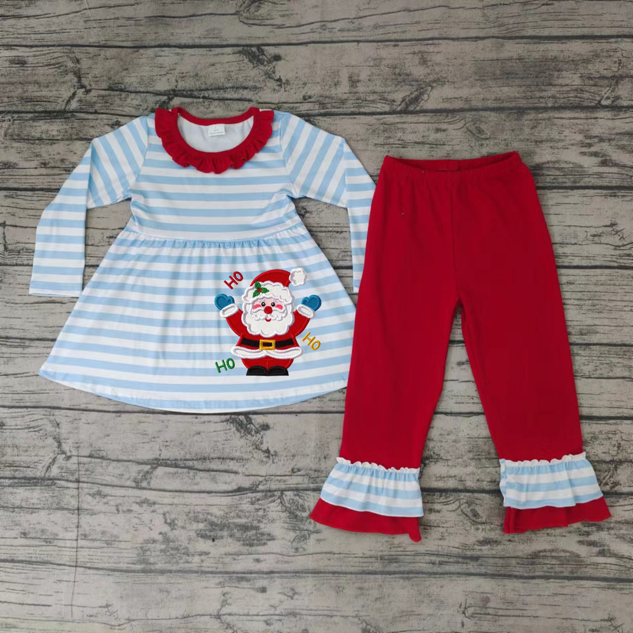 Baby Girls santa Christmas ruffle pants clothes sets