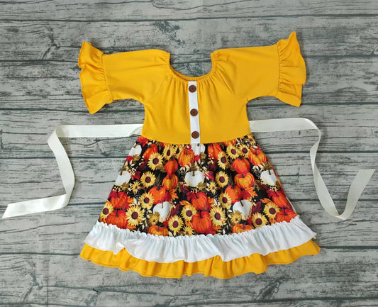 Baby girls fall pumpkin belt floral dresses