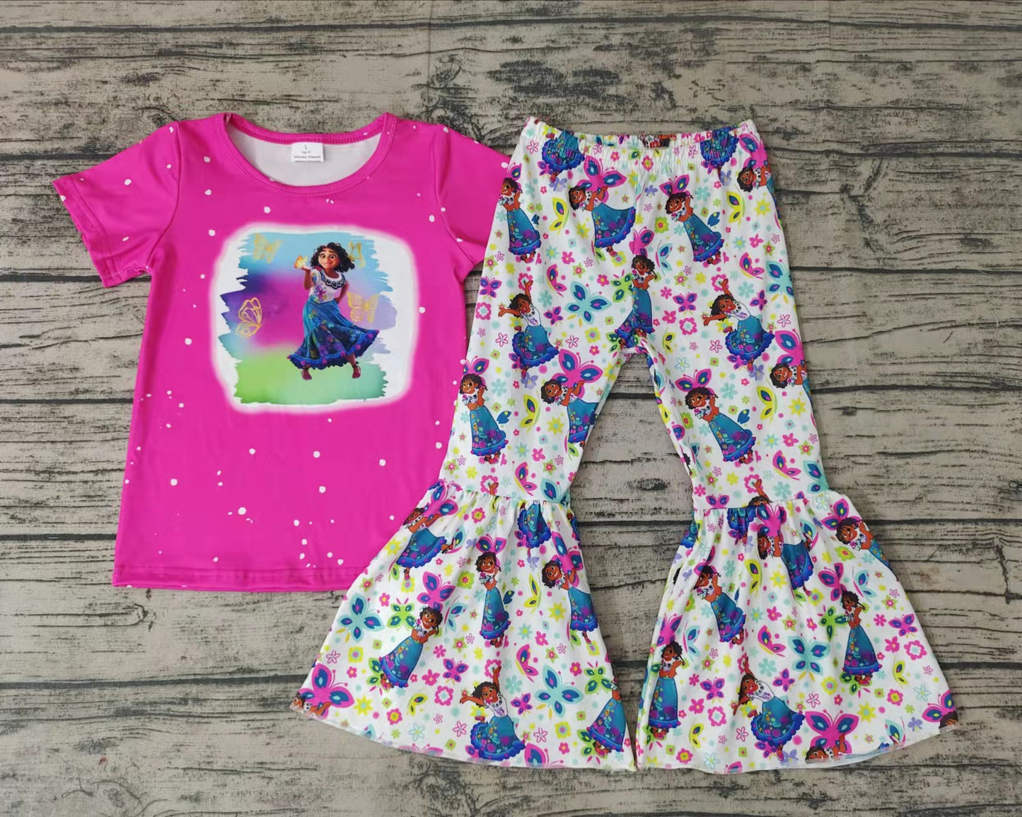 Baby girls movie cartoon hotpink bell pants clothing sets